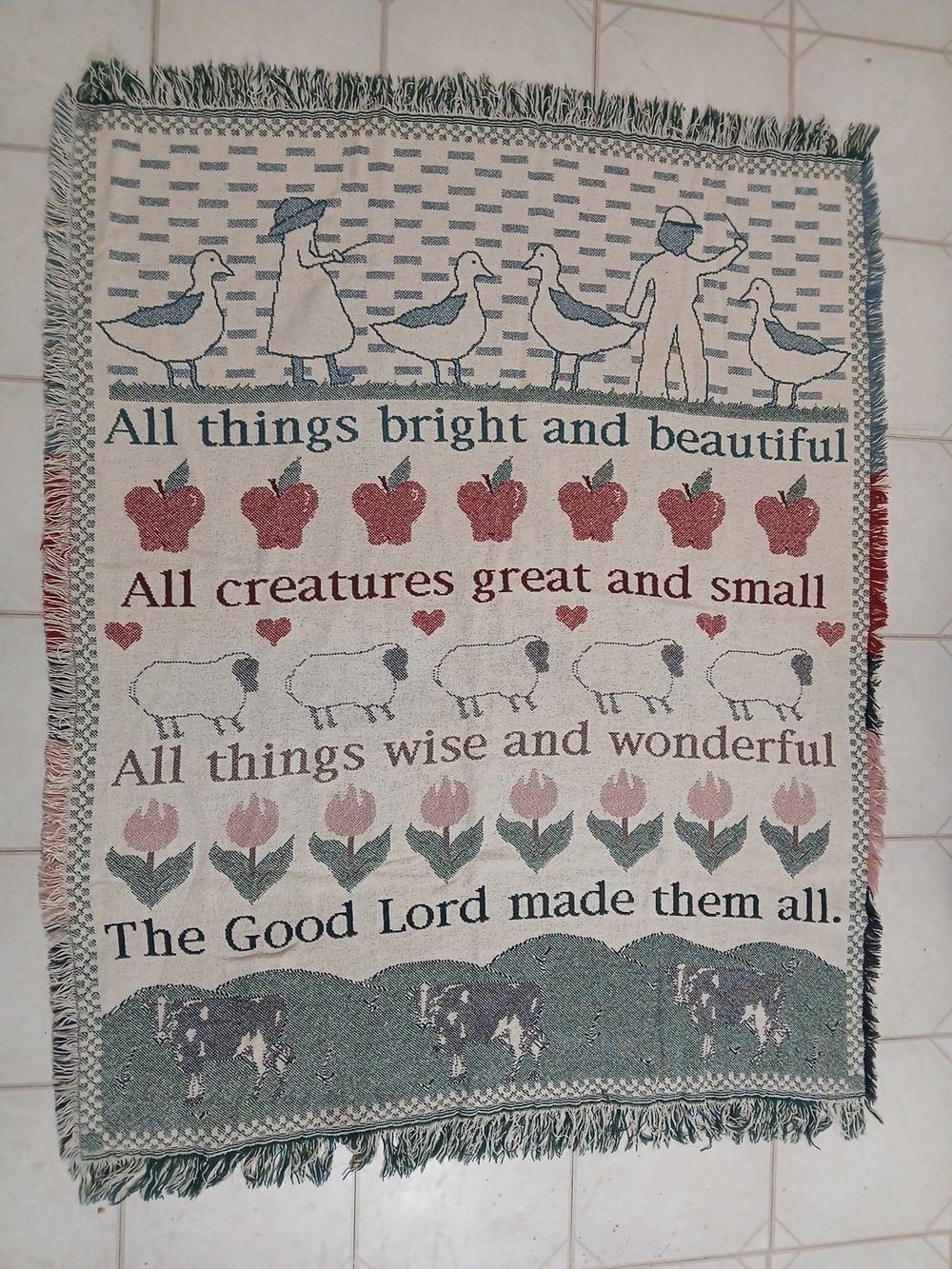 VTG GOODWIN WEAVERS Throw Blanket All Things Bright Cottagecore Ducks 60”x47"